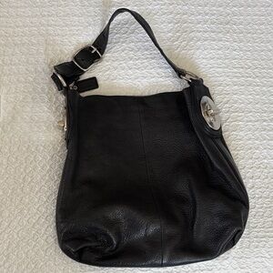 Coach Black Leather Shoulder Bag with Silver Accents